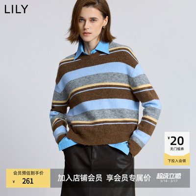LILY羊毛混纺撞色女加厚针织衫
