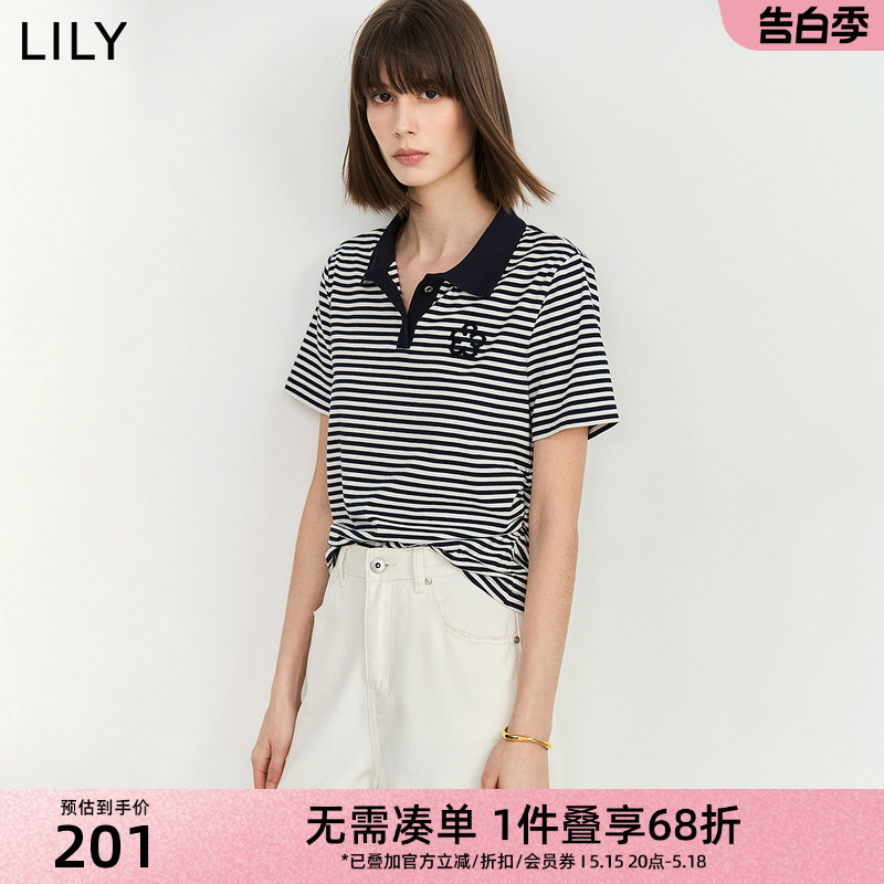 复古条纹T恤LILY撞色POLO衫