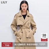 LILY2026新款 卡其色风衣女 收腰显瘦通勤外套复古英伦风休闲长款