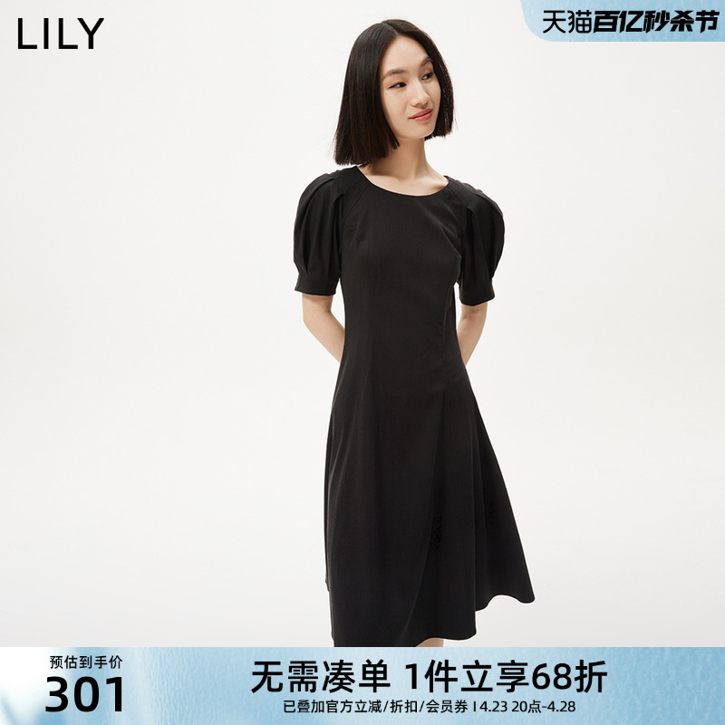 新款泡泡袖连衣裙时尚Lily小黑裙