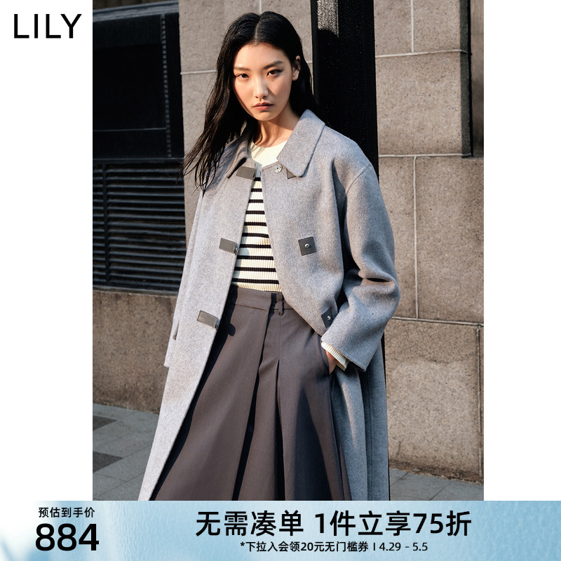 【高智感羊毛】LILY格雷系骆驼绒灰色双面呢大衣毛呢外套女-封面