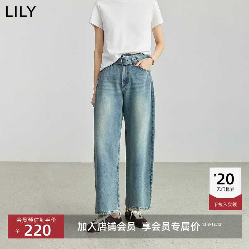 LILY通勤纯棉直筒裤女复古牛仔裤