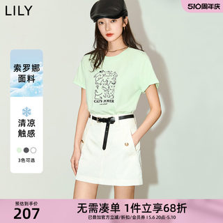 【凉感呼吸Tee】LILY2024夏新款索罗娜薄荷曼波短袖复古小猫T恤女