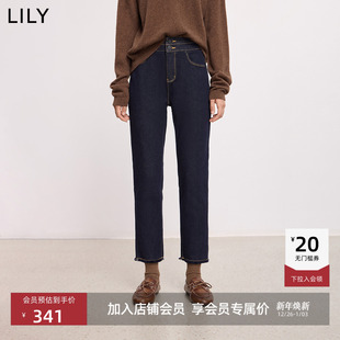 牛仔裤 LILY2025冬新款 百搭通勤小脚直筒裤 窄版 女 复古原色抓毛修身