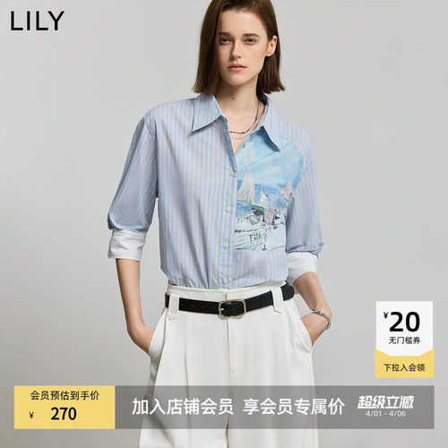 LILY全棉中袖法式印花外套衬衫