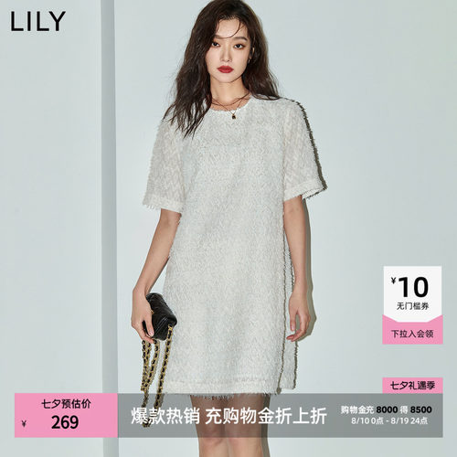 LILY通勤小个子圆领简约连衣裙
