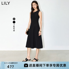 LILY2024夏新款女装气质通勤款复古优雅百搭修身无袖连衣裙小黑裙