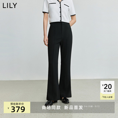 超模小黑裤LILY2025夏新款女装经典修身百搭通勤黑色休闲裤微喇裤