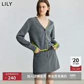 羊毛羊驼毛混纺撞色通勤针织开衫 女装 商场同款 LILY2025新款