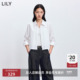LILY2026春新款 外套女短款 简约翻领拉链正肩休闲通勤白色长袖 衬衫