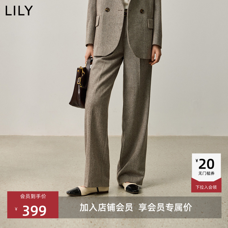 LILY绵羊毛混纺通勤阔腿西装裤
