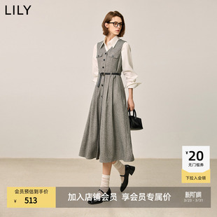 收腰V领气质通勤马甲式 格雷系复古无袖 连衣裙 女装 LILY2025冬新款