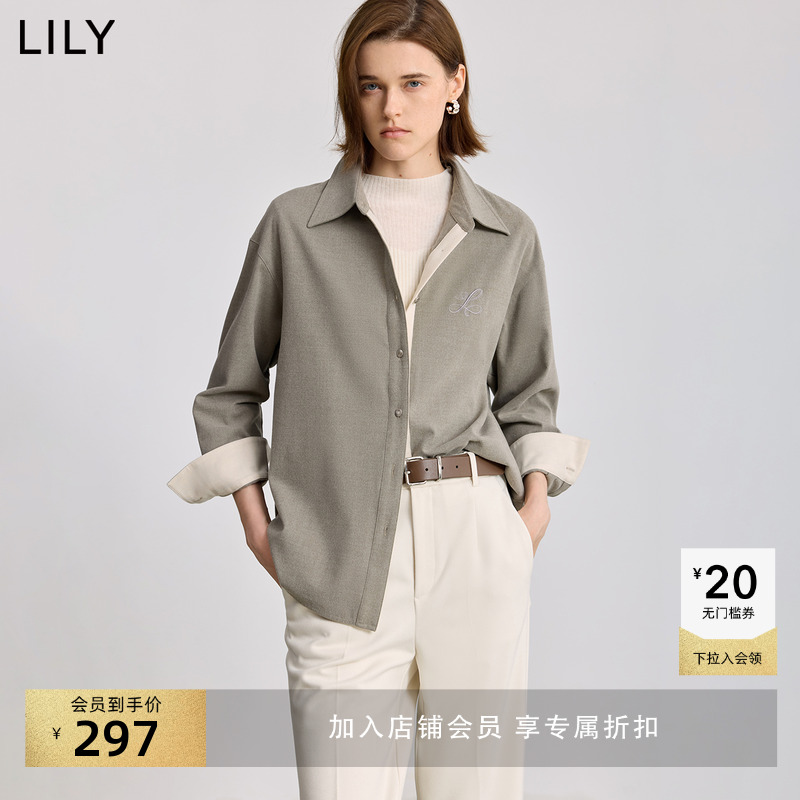 LILY磨毛法兰绒通勤翻领纯色衬衫
