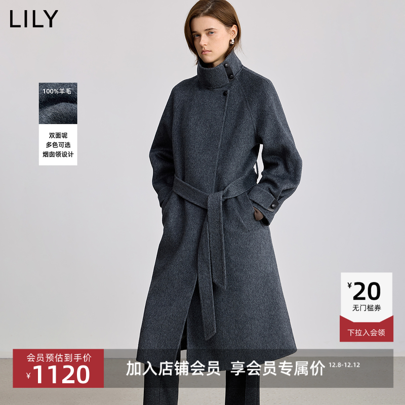 LILY通勤长款烟囱新款毛呢外套