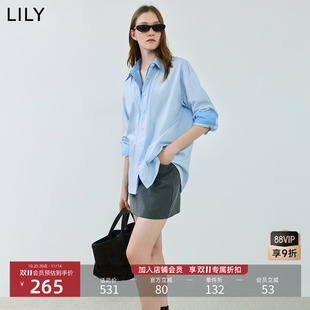 LILY2025秋新款 外套女 学院风假两件撞色条纹气质休闲通勤浅色衬衫