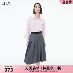 LILY衬衫式假两件休闲简约通勤连衣裙23秋装新款高腰修身气质裙子