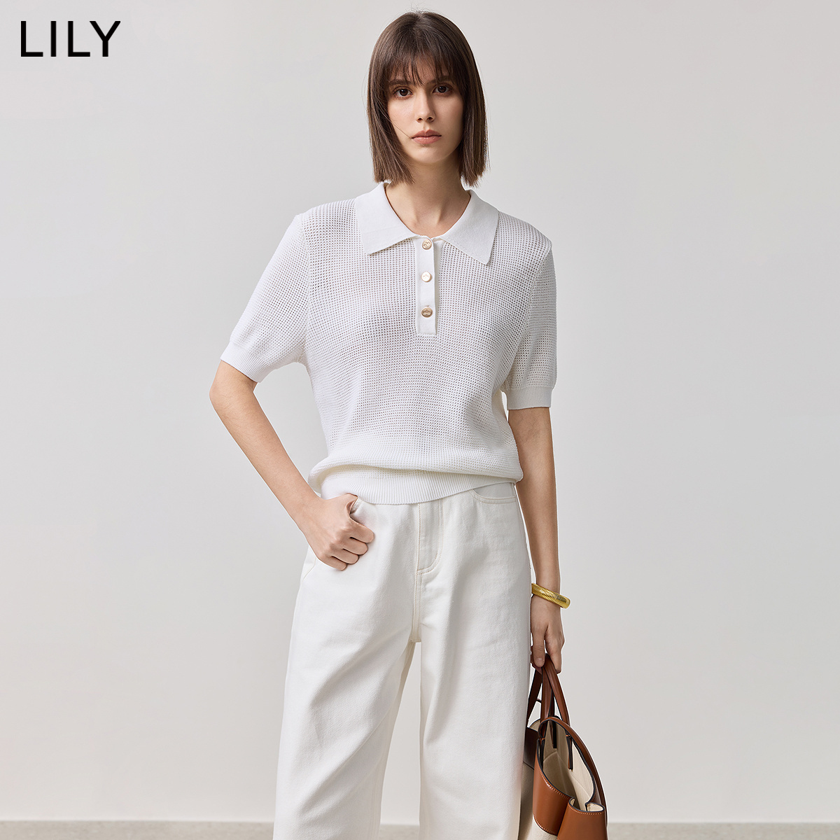 LILY短款莱赛尔混纺短袖针织衫
