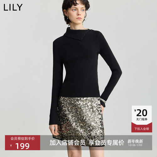 LILY通勤长袖弹力设计感针织衫