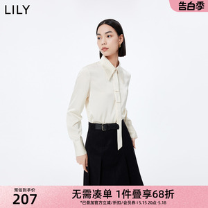 LILY新款女装优雅气质时尚领带都市通勤款宽松垂坠感白衬衫上衣