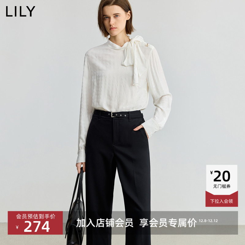 LILY通勤法式提花新款飘带套头衫