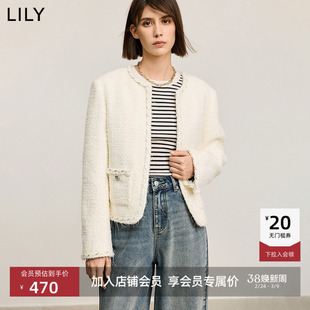 【商场同款】LILY冬新款女装绵羊毛混纺千金小香风气质短外套