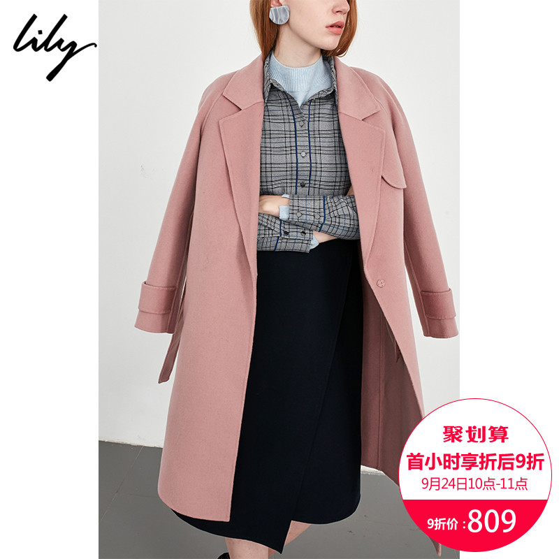 Lily2018ÇïÐÂ¿î ´¿É«Ïµ´øÊÕÑüֱͲÖг¤¿îÃ«ÄØÍâÌ×Ë«ÃæÄØ´óÒÂÅ®