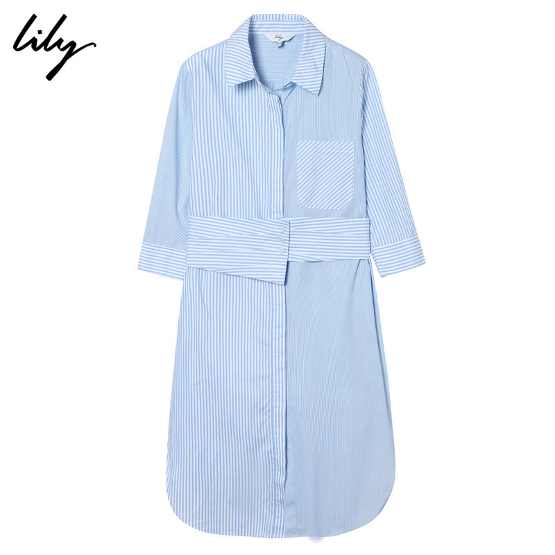 Lily2018ÇïпîÅ®×°ÊæÊÊÈ«ÃÞÀ¶É«ÌõÎÆÑü·â³ÄÉÀÁ¬ÒÂȹ118310C7B03
