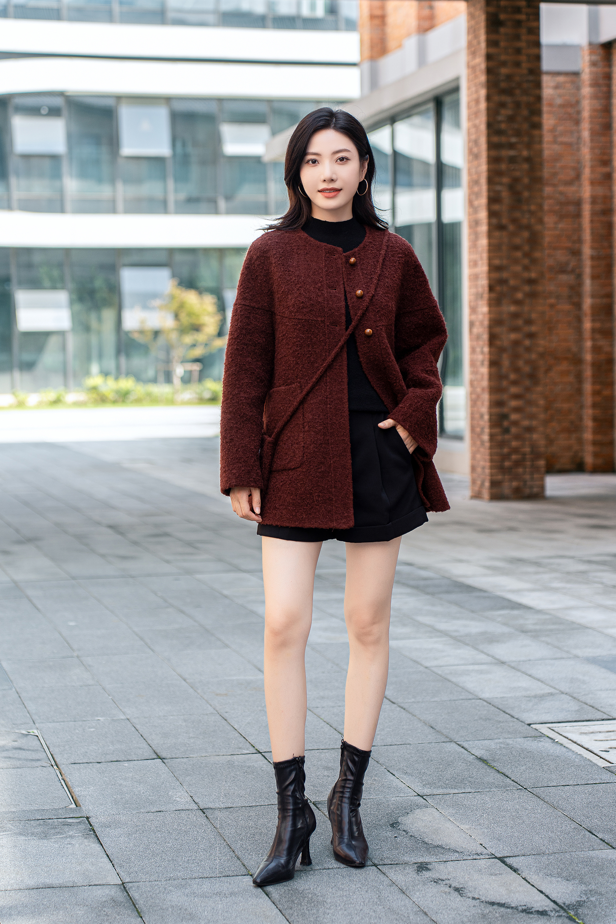 羊驼毛羊毛小香风外套女中长款圆领单排扣带包毛呢大衣n526-10