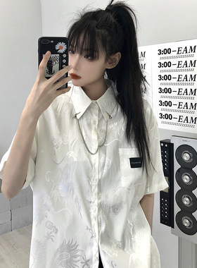 中国风衬衫女2021年ins龙纹休闲
