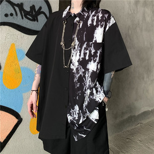复古港风上衣 日系黑色短袖 衬衫 女夏季 宽松设计感小众衬衣2025新款