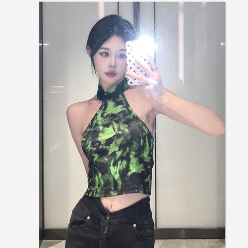 扎染外穿夏季挂脖吊带背心女