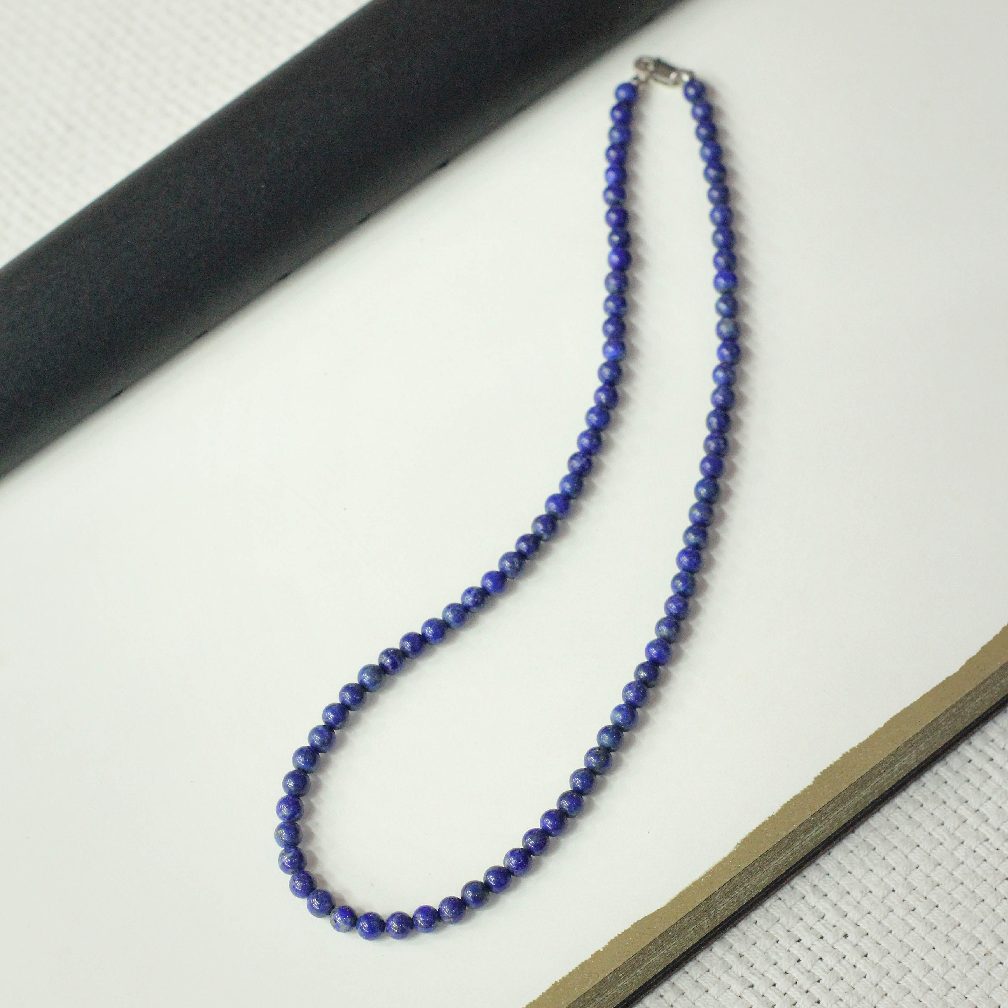 天然青金石项链 阿富汗 圆珠锁骨链 可叠戴 国风颈链 925银扣头女