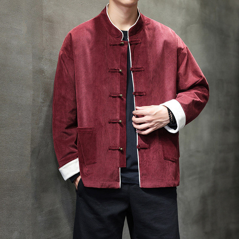 中国风男装灯芯绒夹克男宽松大码外套中式盘扣立领改良汉服中山装,男装,唐装,淘宝优惠券,粉丝福利购,淘宝优惠卷