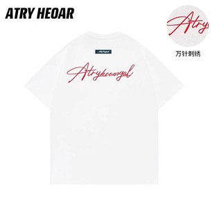 美式 宽松复古情侣装 高街圆领上衣 t恤男女同款 ATRY花体刺绣短袖