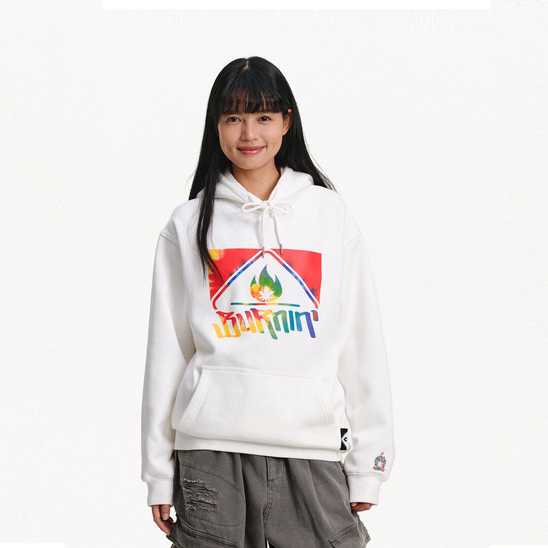 BURNIN*经典方片小火苗LOGO连帽卫衣户外百搭情侣宽松潮流印花