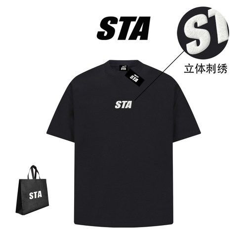 STA美式潮牌万针刺绣字母短袖