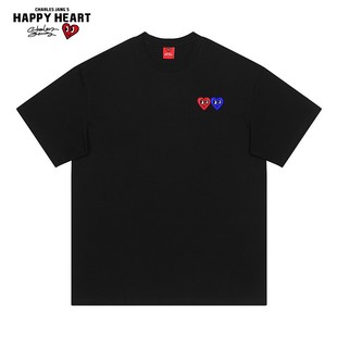 纯棉情侣重磅百搭宽松圆领短袖 双爱心定制款 官方 查尔斯桃心