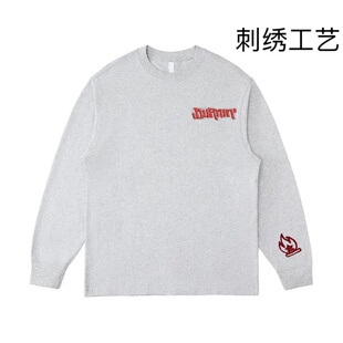 CULT美式小火苗刺绣长袖t恤男休闲撞色宽松情侣上衣ins