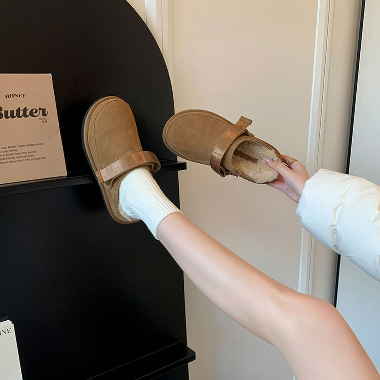 圆头平跟羊毛羊绒混纺牛反绒（磨砂皮）懒人鞋勃肯鞋/软木鞋