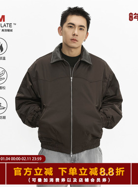 TOPTIER BRO 羊皮领缎面圣达菲夹克男冬季3M新雪丽高效保暖棉外套