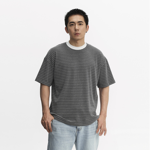 215g天丝混纺柔弹透气细条纹小领口短袖 25SS T恤男 BRO TOPTIER