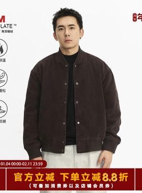 TOPTIER BRO 复古做旧灯芯绒棉服男秋冬季加厚保暖棒球领短宽外套