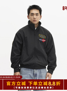 TOPTIER BRO 魔术贴刺绣贴布尼龙防泼水秋季休闲立领运动夹克外套