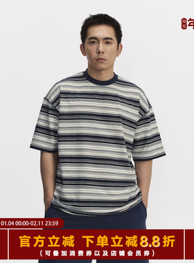 TOPTIER BRO 25SS 300g人棉混纺小圆领条纹T恤男短袖宽松舒适上衣