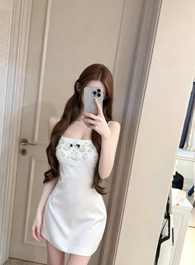 【高品质实拍yb】重工镶钻花朵吊带背心连衣裙名媛千金气质礼服裙