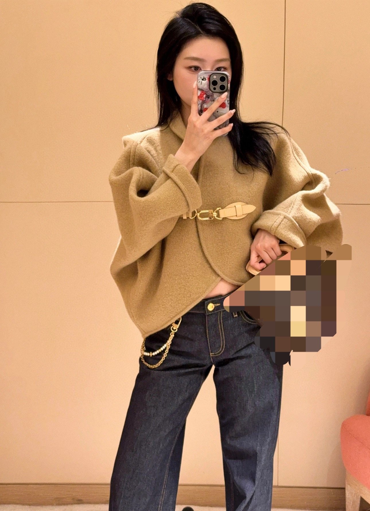 【高品质实拍yb】高级感气质金属扣斗篷蝙蝠袖女显贵短款毛呢外套