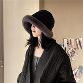 日本RX毛绒渔夫帽子女冬季 日系保暖护耳百搭加厚羊羔显脸小盆帽潮