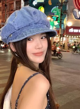 日本RX水洗牛仔八角帽百搭街头鸭舌帽子女大头围复古遮阳防晒帽