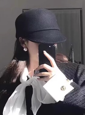 日本RX羊毛呢骑士帽秋冬黑色鸭舌帽日系小香风马术网红贝雷帽子女