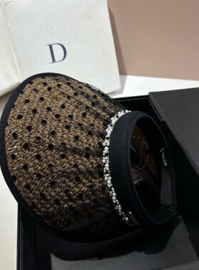 日本高品质复古波点网纱遮阳帽子女夏季新款钩针拉菲草防晒空顶帽